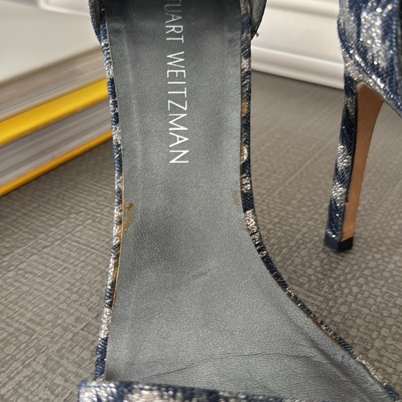 $500 STUART WEITZMAN Nudistsong 4" Ankle-Wrap Sandal NAVY GALAXY DENIM SIZE 8 - Picture 2 of 5